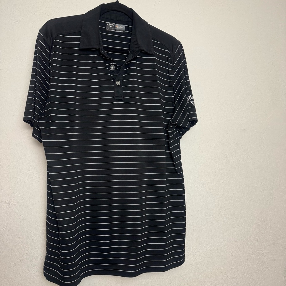 Callaway Black‎ and White Striped Polo Shirt